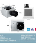 Ultra Quiet Bathroom Exhaust Fan 80 CFM 1.5 Sone No Attic Access Needed Energy Star Certified Ceiling Mounted detailed view