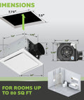 Quiet Ceiling Mount Bathroom Exhaust Fan With 80 CFM And 1.5 Sones White Finish for up to 110 sq ft bathrooms and rooms diagram
