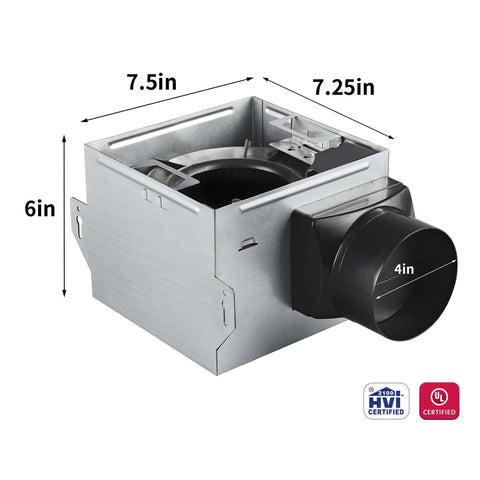 Side view of Ultra Quiet Bathroom Exhaust Fan 80 CFM 1.5 Sone No Attic Access Needed Energy Star Certified Ceiling Mounted