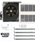 Ultra Quiet 120 CFM Bathroom Exhaust Fan With Energy Star Certification 0.3 Sones For Quiet Performance In Bathrooms Up To 120 Sq Ft Ceiling Opening Size 11 3 8 By 10 1 2 Inches KAZE Appliance SEP120 components, grille, and installation kit