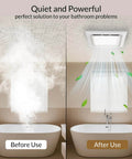 Comparison of bathroom before and after using High-Performance Bathroom Exhaust Fan With Light From Welnek, showing moisture removal