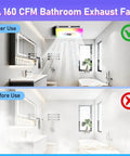 Bathroom Exhaust Fan With Bluetooth Speaker And LED Light All In One 4 In 1 230 CFM 1.5 Sone shown in a modern bathroom