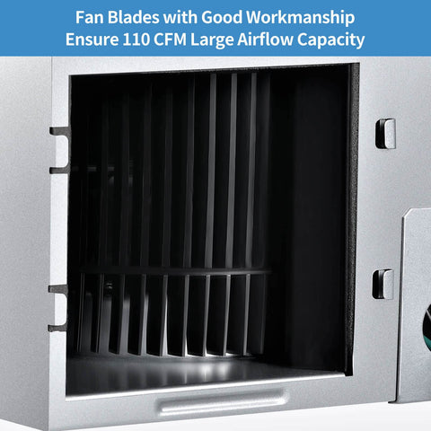 Close-up view of Quiet 110 CFM Bathroom Exhaust Fan with Metal Housing showing fan blades for ceiling mount