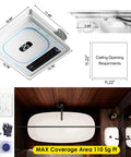 Bathroom Exhaust Fan With Bluetooth Speaker And Heater By BSEED 1800W Dual Heat 230 CFM Vent, dimensions and components