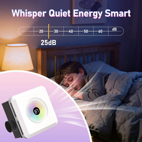 Sleeping child with image of Bathroom Exhaust Fan With Bluetooth Speaker And LED Light All In One 4 In 1 230 CFM 1.5 Sone