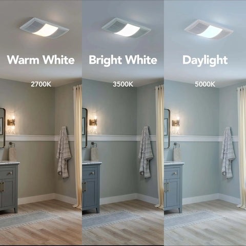 Ultimate Bathroom Exhaust Fan With Heater And Lighting 80 CFM Quiet 1.5 Sones Three Level CCT Lighting in bathroom