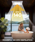 Bathroom Exhaust Fan With Light, 12 Inch Ultra Quiet 1.0 Sones, 140 CFM, 1200 Lumen, 5 CCT, installed in stylish bathroom