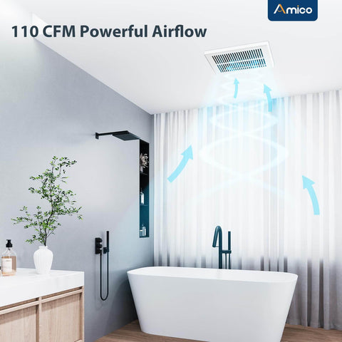 Ultra Quiet Bathroom Exhaust Fan 110 CFM Ceiling Mount Retrofit With Low Noise 1.5 Sones Easy Install 4 Inch Duct shown installed