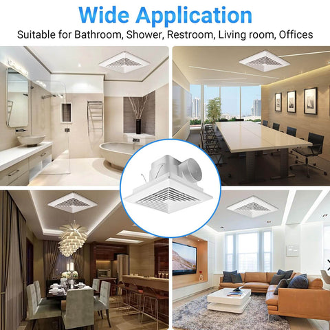 Quiet Bathroom Exhaust Fan With 90 CFM And 0.95 Sones For Fast Moisture Removal, 25W 110V Ceiling Mount, Square Ventilation, 4 Inch Duct
