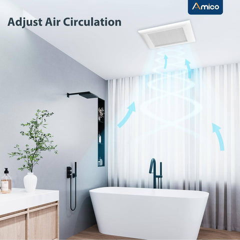 Quiet 110 CFM Bathroom Exhaust Fan With 1.0 Sones For Low Noise Bathroom Ventilation Ceiling Mounted No Attic Access Needed Easy Install 4 Inch Duct ETL And FCC Certified Amico installed in modern bathroom