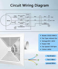 Circuit wiring diagram for Ultra Quiet Ceiling Bathroom Exhaust Fan With 110 CFM And One Point Zero Sones For Quiet Moisture And Odor Removal Energy Saving 12 Inch Plastic Panel Shower Vent 4 Inch Duct And Ten By Ten Mounting Hole No Fuss Easy Install, model DGDG-8INCH, with fan and wire details.