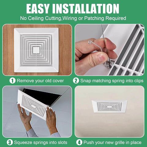 White 9x9 Inch Bathroom Exhaust Fan Cover With Spring Square Ceiling Or Wall Mount Vent Hood Air Diffuser Grille Diverter Vent Replacement