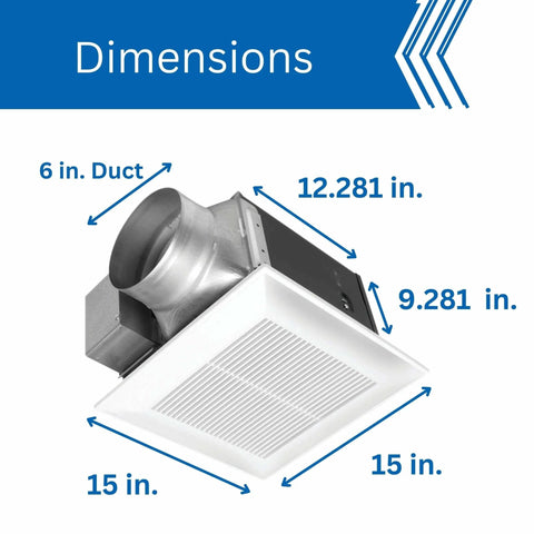 Dimensions diagram of Whisper Quiet 290 CFM Ceiling Bathroom Exhaust Fan For Ultra Silent Ventilation Energy Star Certified Durable Double Tapered Wheel In Ceiling Mount Panasonic FV 30VQ3 With Installation Kit FV NLF06G showing side view with measurements.