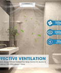 100 CFM Bathroom Exhaust Fan With 3CCT LED Light, Ultra Quiet 1.0 Sone, installed in modern bathroom ceiling for ventilation