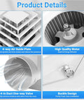 Close-up of quiet bathroom exhaust fan parts including air guide plate, motor, 4-inch duct valve, and buckle design for moisture removal.