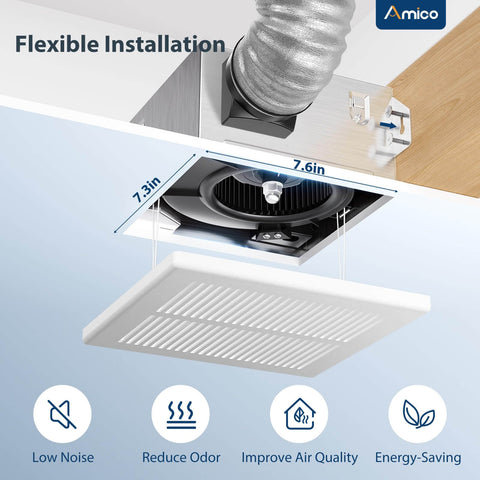 Two Pack Bathroom Exhaust Fans With 80 CFM, 1.0 Sones, Low Noise, Easy To Install, Ceiling Mounted Retrofit Ventilation Fans No Attic Access Needed UL Certified showing flexible installation features