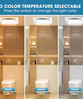 100 CFM Bathroom Exhaust Fan With 3CCT LED Light, Ultra Quiet 1.0 Sone, Easy Retrofit, warm to cool light settings shown