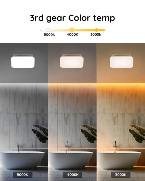 Silent 110 CFM Bathroom Exhaust Fan With Light LED 3000K 4000K 5000K in bathroom illustrating color temperature options.
