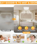 Bathroom with Bathroom Exhaust Fan With Light 160 CFM Quiet Vent 36W LED Light installed, showing before and after effect.