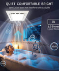 Bathroom Exhaust Fan With Light And LED Panel, 11.8 Inch Square, installed in bathroom with person relaxing in tub