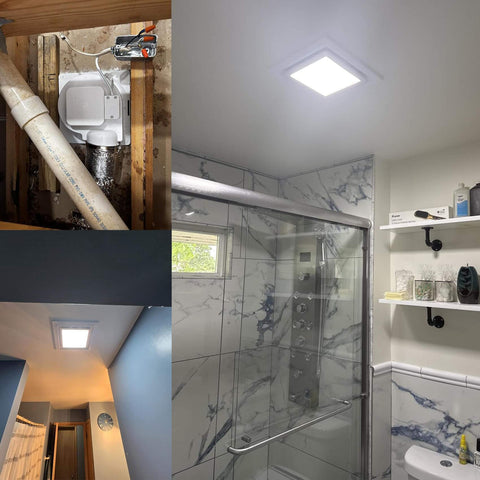 Ultra Quiet 12 Inch Bathroom Exhaust Fan With 6500K LED Light, 120 CFM, 1.0 Sone, 10x10 Mount, Energy Efficient Ceiling Ventilation