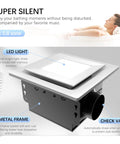 Front view of Bathroom Exhaust Fan With Light 110 CFM Ultra Quiet 0.8 Sone Rust Proof Metal Frame Adjustable LED Light 3000K 4000K 5000K With Memory Function Energy Saving Design For Quick Moisture And Odor Elimination Easy Install with metal frame and check valve.