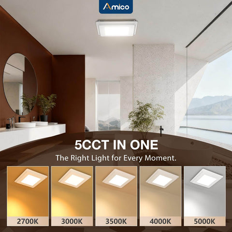 Quiet 110 CFM Bathroom Exhaust Fan With Light For Fresh Air, 1.0 Sones, 1000 LM LED, 5 CCT Color Temperature in a bathroom setting