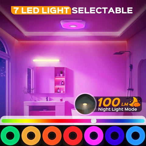 Bathroom Exhaust Fan With Light 160 CFM Quiet Vent 36W LED Light with adjustable color temperature and RGB modes in bathroom.