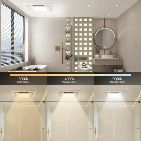 Bathroom Exhaust Fan With Light 110 CFM Ultra Quiet 0.8 Sone Rust Proof Metal Frame Adjustable LED Light 3000K 4000K 5000K