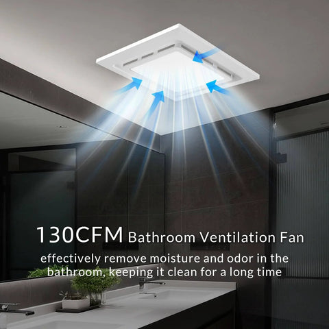 High-Performance Bathroom Exhaust Fan With Light From Welnek, 130 CFM Quiet 1.0 Sone, installed in modern bathroom ceiling