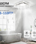 Bathroom Exhaust Fan With Light 110 CFM Ultra Quiet 0.8 Sone installed on bathroom ceiling