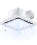 Bathroom Exhaust Fan With Light, 12 Inch Ultra Quiet 1.0 Sones, 140 CFM, 1200 Lumen, shown in ceiling mount with vent