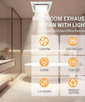 Super Quiet 120 CFM Bathroom Exhaust Fan With Light 6200K 12W LED Delivers Bright Daylight While Running At One Point Zero Sones Low Noise in a modern bathroom setting