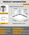 Bathroom Exhaust Fan With Light, 12 Inch Ultra Quiet 1.0 Sones, 140 CFM, 1200 Lumen, 5 CCT, Ceiling Mount, 10x10 Opening