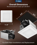 Dimensions of 80 CFM Ceiling Mount Bathroom Exhaust Fan With Light Quiet 0.9 Sones 1000 Lumen LED 5 CCT Color Temperature Easy Install