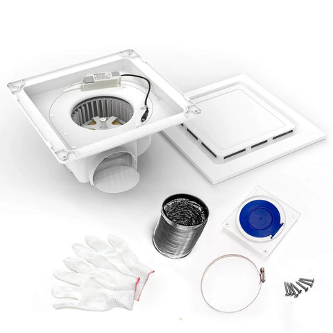 High-Performance Bathroom Exhaust Fan With Light From Welnek, 130 CFM Quiet 1.0 Sone, 6500K LED, 9.8 in housing installation kit