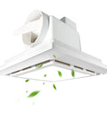 Bathroom Exhaust Fan With Light And LED Panel, 11.8 Inch Square, 120 CFM, Low Noise 1.0 Sones, showcasing fan and duct
