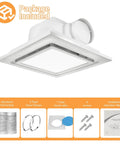 Super Quiet 120 CFM Bathroom Exhaust Fan With Light 6200K 12W LED Delivers Bright Daylight While Running At One Point Zero Sones Low Noise In A Square Ceiling Mount 4 Inch Duct Great For Shower Bathroom Laundry Room And Home Office By RLOZUI, shown with installation accessories included
