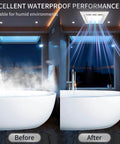 Bathroom Exhaust Fan With Light And LED Panel, 11.8 Inch Square, 120 CFM, Low Noise 1.0 Sones, installed above bathtub