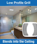 90 CFM Ceiling Mounted Bathroom Exhaust Fan With Snap In Installation Quiet 2.5 Sones White 10x10 Polymeric Grill installed