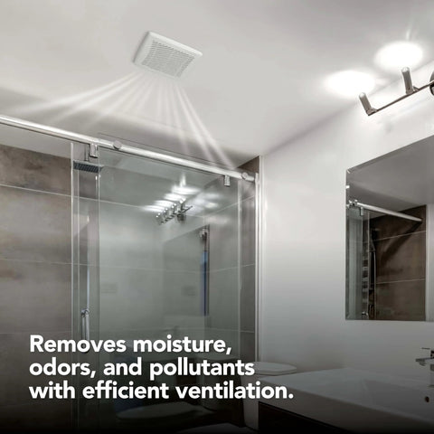 50 CFM Bathroom Exhaust Fan With Modern Grille, Energy Star Certified, installed on ceiling in small bathroom, efficient ventilation