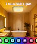 Bathroom Exhaust Fan With Bluetooth Speaker And LED Light All In One 4 In 1 230 CFM 1.5 Sone 7 Color RGB installed in bathroom