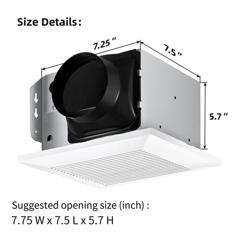 Quiet 110 CFM Bathroom Exhaust Fan With Metal Housing For Ceiling Mount, High Airflow, 4 Inch Duct, White Grille Shown