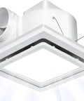 Quiet Bathroom Exhaust Fan With Light 112 CFM 1.0 Sones 6000K LED Panel Square 9.6 Inch 12W Lighting, ceiling mount view