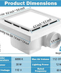 Side view of Quiet Bathroom Exhaust Fan With Light 112 CFM 1.0 Sones 6000K LED Panel Square 9.6 Inch 12W with dimensions