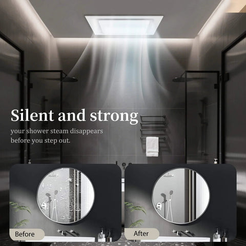 Ultra Quiet 110 CFM Bathroom Exhaust Fan With 10 Inch Panel No Light 8x8 Mount 4 Inch Duct in modern bathroom