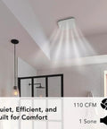 Ultra Quiet Bathroom Exhaust Fan With Easy Retrofit Without Attic Access 110 CFM 1 Sone Energy Star Certified Made In USA installed on ceiling