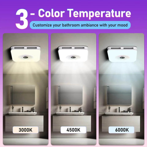 Bathroom Exhaust Fan With Bluetooth Speaker And LED Light All In One 4 In 1 230 CFM 1.5 Sone 7 Color RGB And 3CCT Adjustable Light