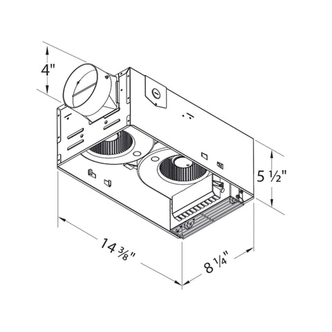 Technical diagram of Radiance 80 CFM Exhaust Bathroom Fan With Quiet Operation And Built In Thermostat Heater.