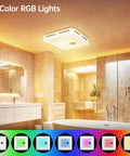 Installed Do It All Bathroom Exhaust Fan With Bluetooth Speaker And LED Light Nightlight Remote 230 CFM 1.0 Sone Three Color Temperatures Seven LED Colors Easy Install White